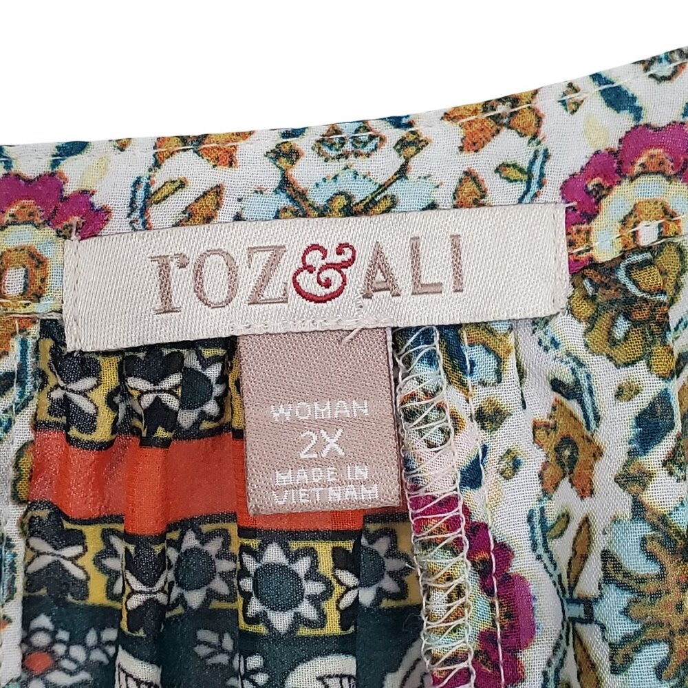 Roz & Ali 2X Tunic Blouse Bohemian Keyhole Flowy 3/4 Sleeve Lightweight Casual - Picture 8 of 12